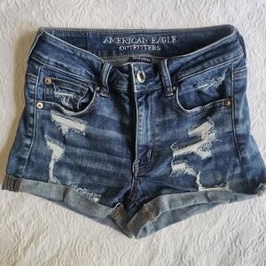 American Eagle Outfitters Dark Wash Denim Jean Shorts Distressed Size 00